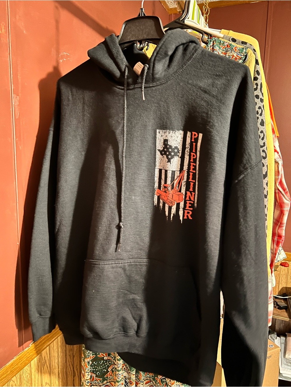 Gildan Black Hooded Sweatshirt with Red & White Pipeliner Graphic